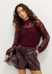 Haut en dentelle pour femme personnalisé avec nœud, chemisier semi-<span class=keywords><strong>transparent</strong></span> à coupe ample et à nouer au dos, vente en gros OEM/ODM par une usine de vêtements chinoise - Product Image 5