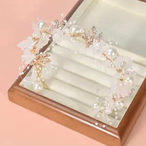 Nueva perla flor princesa Hada diadema 33-36cm Boda nupcial tiara dulce niños fiesta diadema