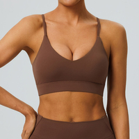 Soutien-gorge de sport amovible à double couche brossée, sensation seconde peau, respirant, dos sexy, doux, extensible, anti-choc, maintien léger