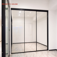 Porte coulissante à double rail en verre trempé à cadre étroit en aluminium pour salle à manger et cuisine