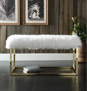 Chic Home Pluizige Faux Fur Seat Metalen Frame Kubus Poef Bench Voor Bed