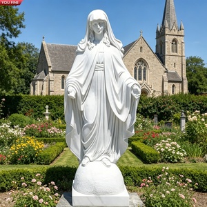 Sculpture de Notre-Dame de Grâce en marbre blanc pur grandeur nature YOUFINE, statue de la Vierge Marie aux mains ouvertes pour la décoration de l'église catholique - Product Image 1