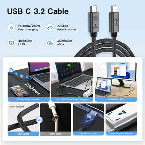 Cable de Carga Rápida USB4.0 Tipo-C de 40 Gbps, 8K, Video, Datos, 20V, 5A, PD240W, para IOS, Banco de Energía, Teléfono Móvil, Nailon - Product Image 5