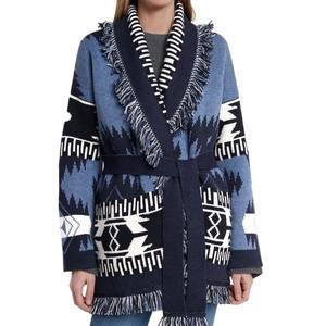 <span class=keywords><strong>Cardigan</strong></span> <span class=keywords><strong>Lungo</strong></span> da <span class=keywords><strong>Donna</strong></span> Lavorato a Maglia Jacquard con Nappe, Stile Bohémien, Fantasia Geometrica Unica a Blocchi di Colore, per Autunno e Inverno, per Mercati Esteri - Product Image 4