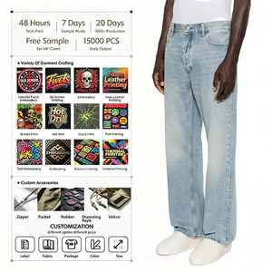 Jeans droits délavés bleu clair pour <span class=keywords><strong>homme</strong></span>, <span class=keywords><strong>pantalon</strong></span> en denim décontracté coupe ample, <span class=keywords><strong>pantalon</strong></span> en denim <span class=keywords><strong>classique</strong></span> taille haute pour <span class=keywords><strong>homme</strong></span> - Product Image 3