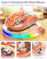 Kablosuz Çift Modlu Şeffaf Mouse Şarj Edilebilir 5 Tuşlu RGB Işıklı Optik Kablosuz Mouse USB Type C Sağ El İçin Masaüstü Mouse