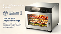 Déshydrateur alimentaire numérique en acier inoxydable à 8 plateaux, plage de température 35-80°C, écologique, faible bruit, multifonctionnel pour usage commercial