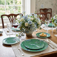 Service de table en céramique vert floral personnalisé pour mariage, assiettes en porcelaine de luxe avec motif d'oiseau, vaisselle de détail pour événements et boutiques de cadeaux