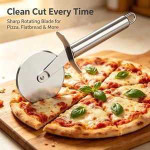 Roulette à <span class=keywords><strong>pizza</strong></span> en acier inoxydable de qualité alimentaire, coupe-<span class=keywords><strong>pizza</strong></span> rond avec poignée, outil de cuisine facile à nettoyer pour <span class=keywords><strong>pizza</strong></span>, pain et pâtisserie - Product Image 4