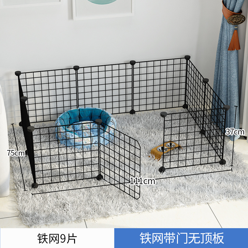 [สูง37ซม.] ตาข่ายเหล็กสีดำ9ชิ้นพร้อมประตู