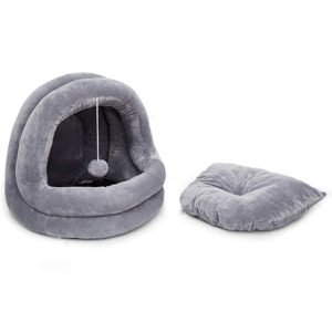 Cucciolo di piccolo cane gattino coniglio uso macchina lavabile antiscivolo auto riscaldamento Grey Cave Cave Bed House - Product Image 3
