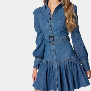 เดรสยีนส์ทรงบอดี้คอนแบบยืดได้ รุ่นใหม่ OOTD ปี 2025 สำหรับผู้หญิง แขนยาว แต่งเข็มขัด ผ้ายีนส์ฟอกสี ความยาวปานกลาง รับตัดตามสั่ง - Product Image 2