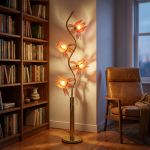 Lampe de sol LED moderne Lotus - Design floral en fer et verre pour salon, bureau, jardin - Product Image 3