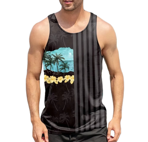 Camiseta sin mangas personalizada para hombre con estampado gráfico de palmeras, camiseta sin mangas informal para gimnasio, fitness y verano. - Product Image 1
