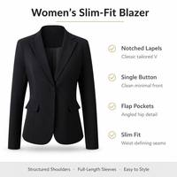 Blazer ajusté pour femme à revers cranté, veste de travail décontractée en polyester et élasthanne tissé à bouton unique pour le bureau