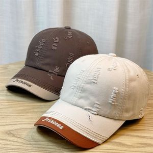Unisex <b>Baseball</b> <b>Cap</b> Cotton Canvas Distressed Embroidered Letter Color Block Duckbill Hat For Autumn Winter Street Fashion - Product Image 2