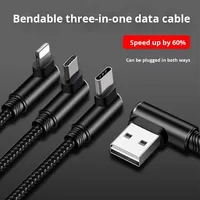 Kabel Charger USB Type-C 3 in 1 Kulit Hitam Nylon dengan Pengisian Cepat 3A
