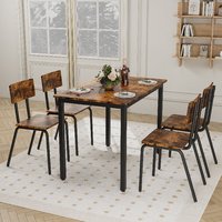 Ensemble de table à manger 5 pièces, table de cuisine, chaises, table de salle à manger, structure en acier inoxydable, plateau en MDF, design industriel antique