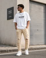 DiZNEW Jeans empilés personnalisés effet délavé pour hommes, pantalons en denim déchirés et usés, fabricant certifié BSCI, usine auditée OEM ODM