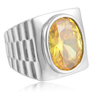 Anillo de Acero de Titanio Estilo Europeo Americano con Gema Roja Engastada en Bisel, Joyería de Moda para Mujer, Diseño Geométrico 210160 - Product Image 3