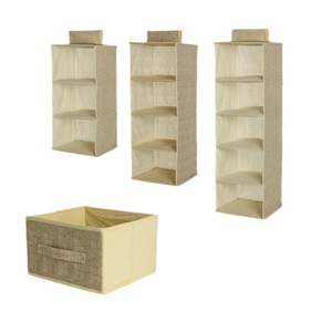 Étagère de rangement suspendue multi-niveaux avec crochets, en tissu non tissé imitation coton et lin, lavable, pour organiser les vêtements - Product Image 4