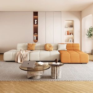 Divano Moderno Minimalista a Tre Posti in Ciniglia Color Crema, Divano Lineare per Salotto, Hotel <span class=keywords><strong>e</strong></span> Appartamenti - Product Image 1