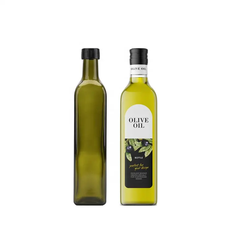 Custom Logo Food Grade 250Ml 500Ml 750Ml 1000Ml Square Dark Green Glass Olive Oil Bottle