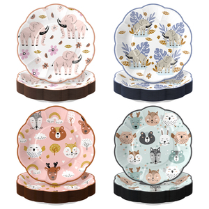 Assiettes en papier festonnées imprimées <span class=keywords><strong>d</strong></span>'animaux de qualité supérieure, vaisselle jetable mignonne pour les fêtes <span class=keywords><strong>d</strong></span>'enfants - Product Image 1