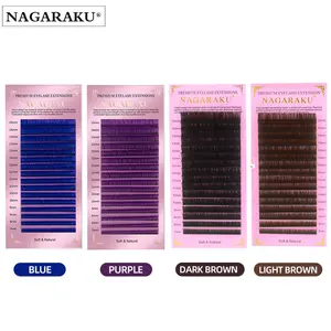 رموش ملونة من NAGARAKU رموش فردية ملونة من المنك باللون البني والأرجواني والأزرق