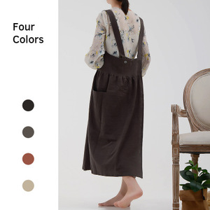 Tablier de cuisine coréen et japonais en coton et lin, couleur unie, avec ceinture, anti-salissures - Product Image 3