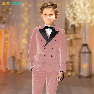Ensemble de costumes en velours <span class=keywords><strong>pour</strong></span> garçons, 3 pièces, gilets à double boutonnage, pantalons <span class=keywords><strong>pour</strong></span> <span class=keywords><strong>mariage</strong></span>, fête d'anniversaire, vêtements personnalisés - Product Image 2