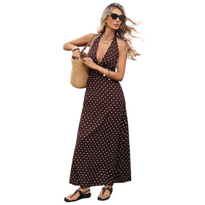 Abito Lungo Estivo da Donna, Stile Sensuale per Vacanze, Scollo a V con Laccio al Collo, Vestito a Pois per il Tempo Libero - Product Image 5