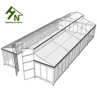 Tente Atrium commerciale côtés en verre clair PVC toit noir enduit cadre en aluminium orangerie serre mariage chapiteau tente