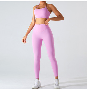 Wholesale Women Halter Neck Sports Bra Multi Thin Strappy Criss <b>Cross</b> Back Hollow Out Removable Pads Pilates Yoga Crop <b>Top</b> - Product Image 4