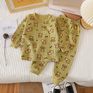 Conjunto íntimo de algodón Jacquard de otoño para niños y niñas, pijamas de manga larga para niños con patrón de dibujos animados, ropa de casa para bebés - Product Image 2