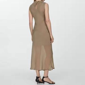 เดรสยาวผ้าฝ้ายลินินสีพื้นแบบขายส่งยอดนิยมปี 2025 คุณภาพดีเยี่ยม ดีไซน์หรูหรา สไตล์ลำลอง วินเทจ สำหรับฤดูร้อน - Product Image 3