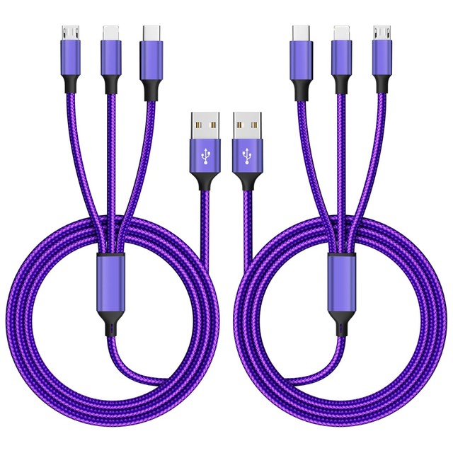 3 Ft 6 Ft 3-in-1 Nylon Braided 3.0 Charger Cable Micro-USB 8Pin C Fast Charging Data Cable Multi Function Usb Charger Cable