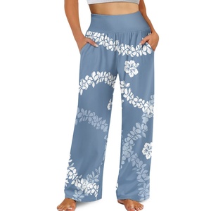 Puakenikeni stampa floreale <span class=keywords><strong>pantaloni</strong></span> larghi donna <span class=keywords><strong>pantaloni</strong></span> Hawaii con tasche elastici vita alta su misura Casual <span class=keywords><strong>Palazzo</strong></span> <span class=keywords><strong>pantaloni</strong></span> - Product Image 2