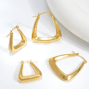 Pendientes de Aro Gruesos de Acero Inoxidable, Chapados en Oro de 18K, Pendientes Gruesos de Estilo Huggie, Joyería para Mujer - Product Image 3