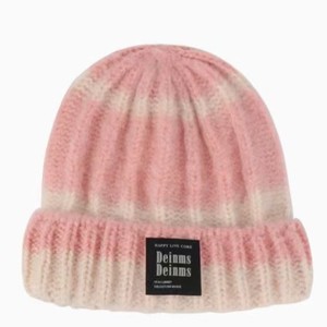 Deinms Deinms Bonnet en tricot épais pour femme, rayé rose et crème, chaud et coupe-vent, pour l'automne et l'hiver, tenue décontractée - Product Image 1