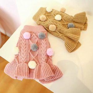 Robe tricotée pour chien, couleur unie, en coton, design mignon pour Teddy Bichon Frise Pomeranian, vêtements chauds pour l'automne et l'hiver - Product Image 1