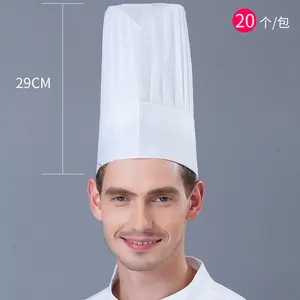 Summer Disposable Chef's Hat Paper Hat 20 Packs Men's And Women's Kitchen Breathable Work Hat White