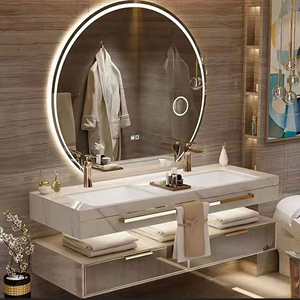 Mueble de Baño Flotante Moderno con Lavabo Individual/<span class=keywords><strong>Doble</strong></span> de Cerámica, Tamaño 36-92 Pulgadas, Espejo Inteligente Antivaho, para Uso en Hoteles - Product Image 1