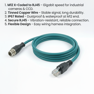 Câble Ethernet blindé M12 X-Coded 8 broches mâle vers <span class=keywords><strong>RJ45</strong></span> Cat6A GigE Vision pour caméra industrielle Cognex Keyence - Product Image 3
