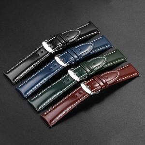 Lionorm produk baru lilin minyak kulit asli tali jam sabuk kulit lepas cepat jahitan kulit sapi Glossy tali jam kulit asli - Product Image 3