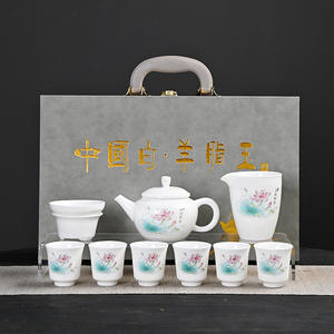 Juego de té de porcelana blanca Dehua, tetera Kung Fu con tapa, juego completo para preparar té en casa y para regalo. - Product Image 1
