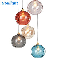 Lustre LED suspendu au design nordique simple et créatif, motif aquatique, avec des luminaires en verre teinté pour salle à manger et salon