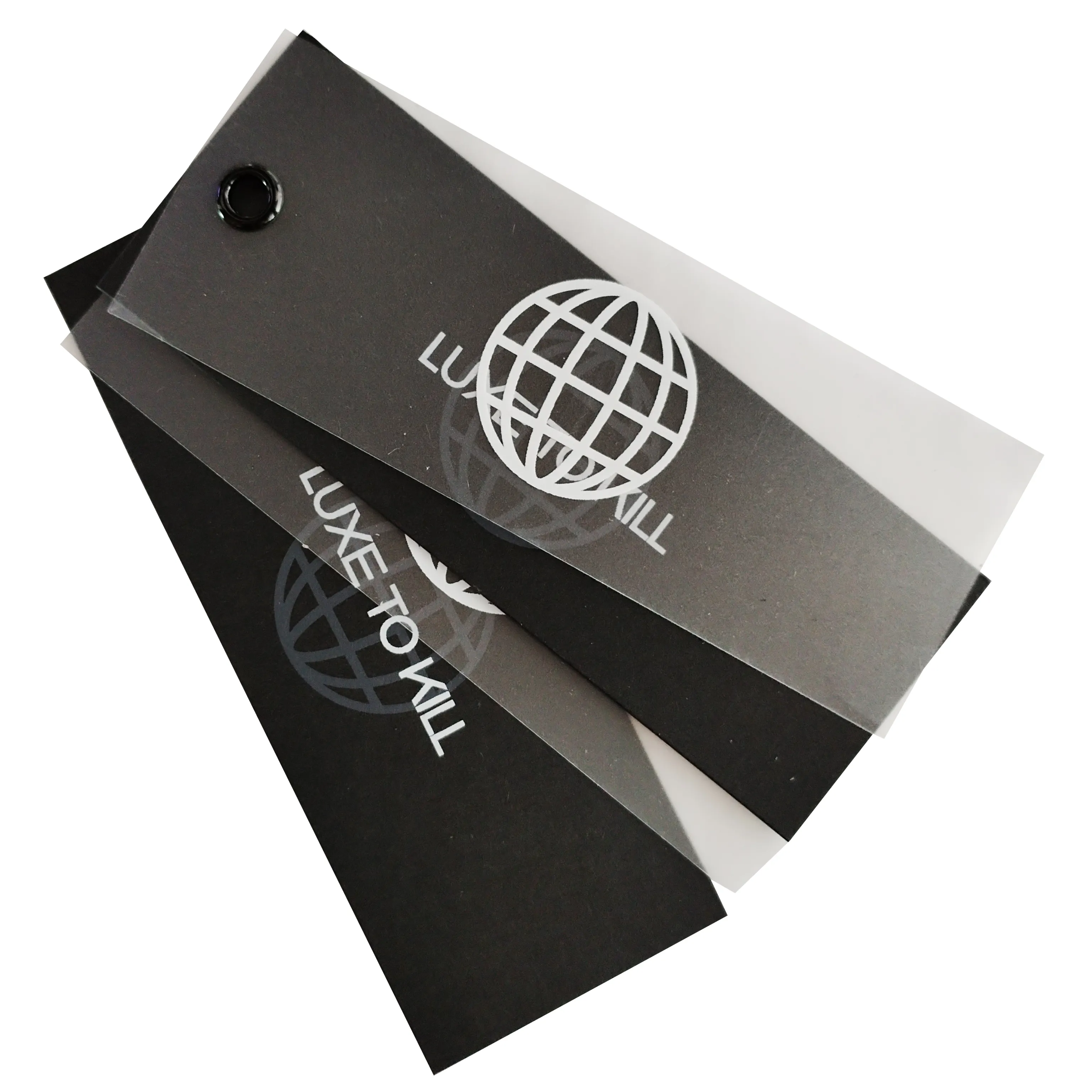 HT-0022 Black Paper Clothing Hangtags For Clothing Own Logo Book Style Strings Attached Special Garment PVC Hangtag