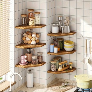 Estante de esquina de madera maciza Jiada, estante de almacenamiento montado en la pared de 4 capas para organización de cocina y baño - Product Image 1