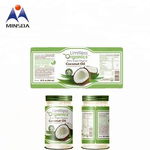 Minsda etichetta adesiva per imballaggio bottiglia di olio di cocco con stampa personalizzata con etichetta autoadesiva con logo